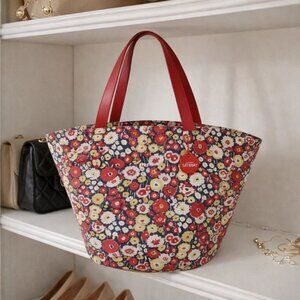 Kate Spade Saturday Floral Canvas Tote Red Leather Handles Weekend Bag